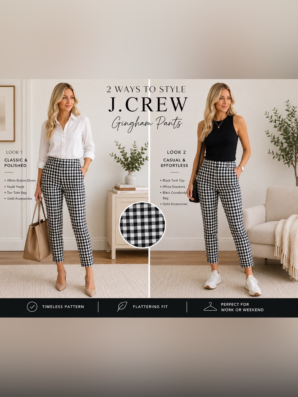 J. Crew Black and White Gingham Cropped Pants